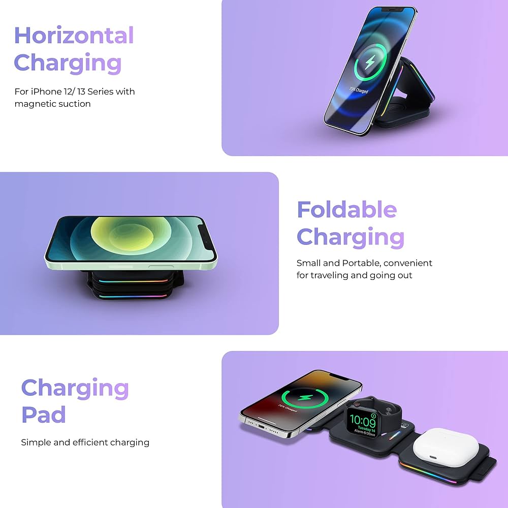 スマホアクセサリー 3in1 Wireless Charging Pad with MagSafe Amazon.com: 3-in-1 Portable Magnetic Wireless Charger – Fast